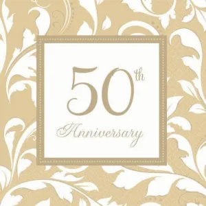 Gold Elegant Scroll 50th Anniversary Lunch Napkins (16ct)