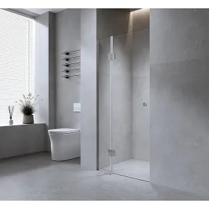 120cm Wall to Wall Frameless Shower Screen with Black Channel and Brass Hinges , Round Knob Handle