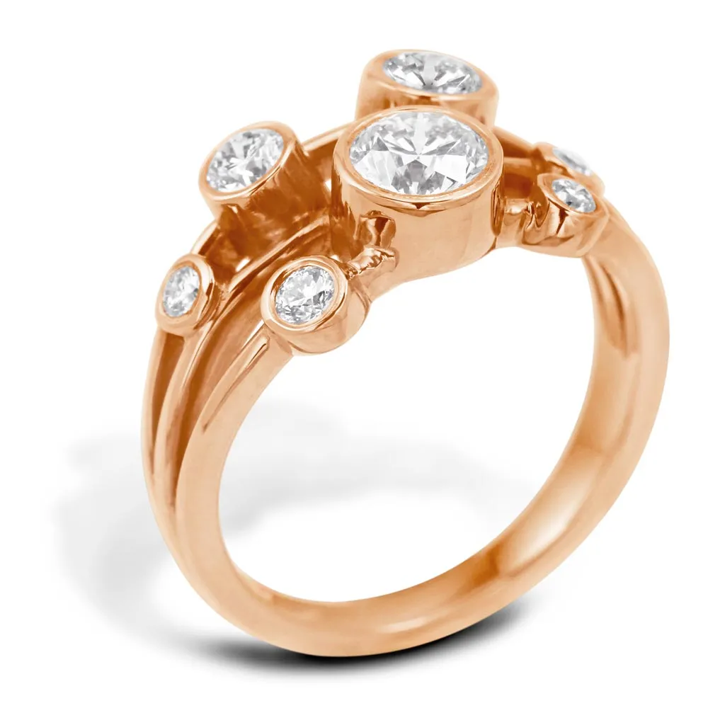 18ct Rose Gold 1ct Round Brilliant Cut Diamond Bubble Ring