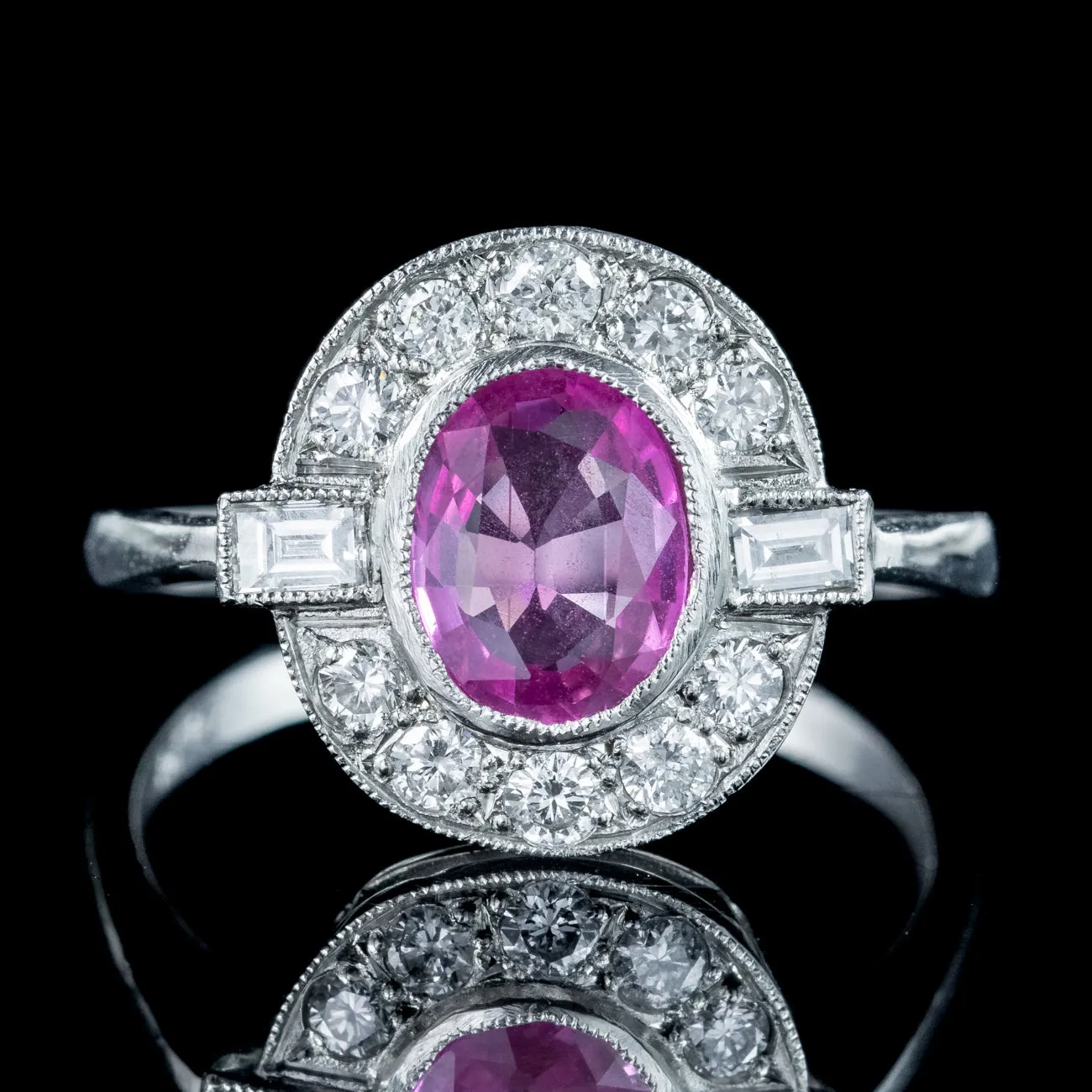 Art Deco Style Pink Sapphire Diamond Cluster Ring 1ct Sapphire