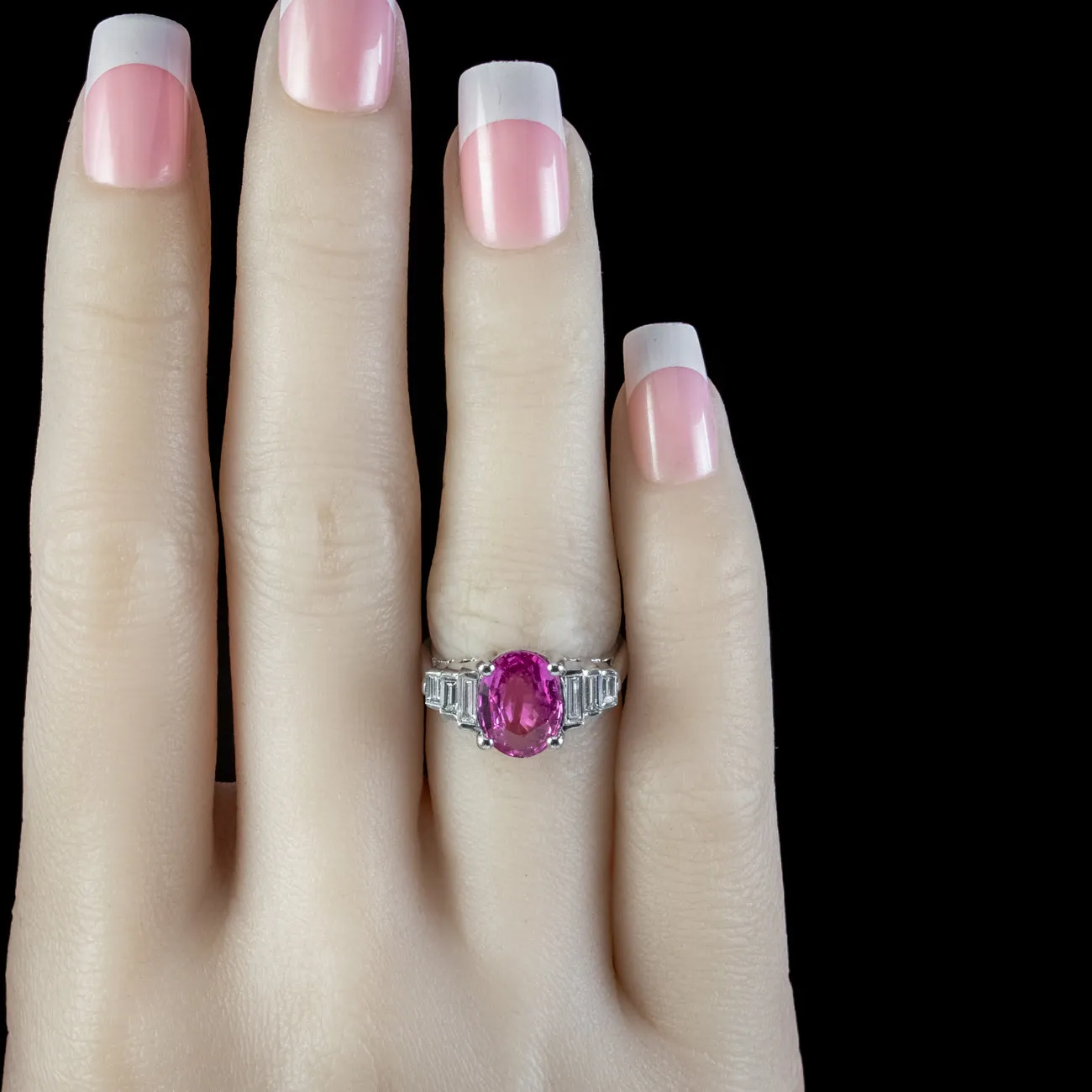 Art Deco Style Pink Sapphire Diamond Ring 2.20ct Sapphire With Cert