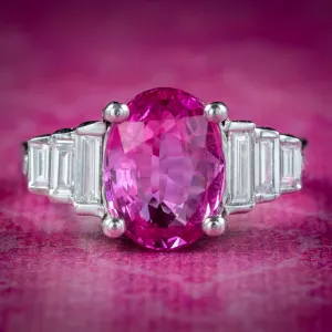 Art Deco Style Pink Sapphire Diamond Ring 2.20ct Sapphire With Cert