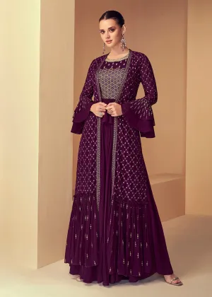 Attractive Purple Jacket Style Party Wear Indo Western Dress