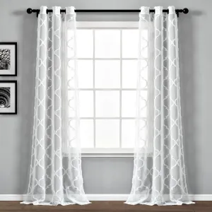 Avon Trellis Grommet Sheer Window Curtain Panel Set