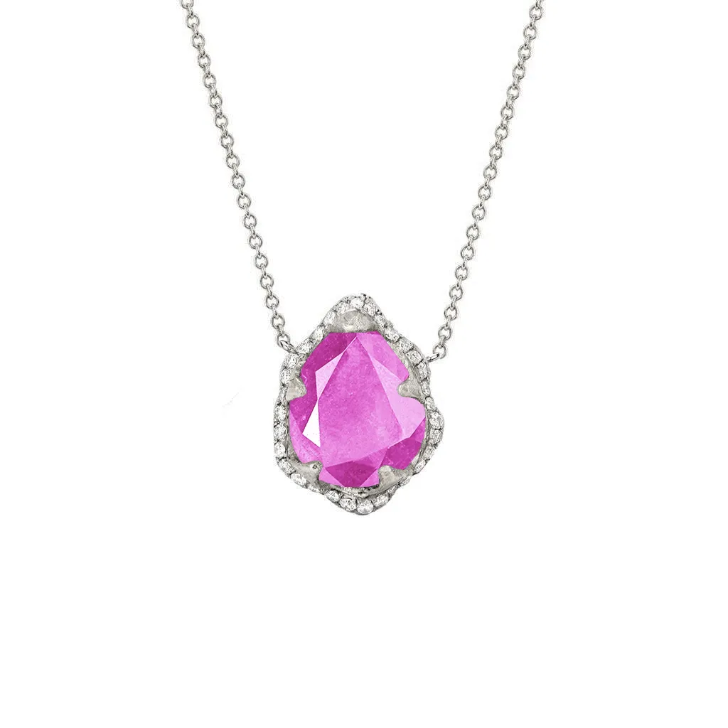 Baby Queen Water Drop Pink Sapphire Necklace with Full Pavé Halo