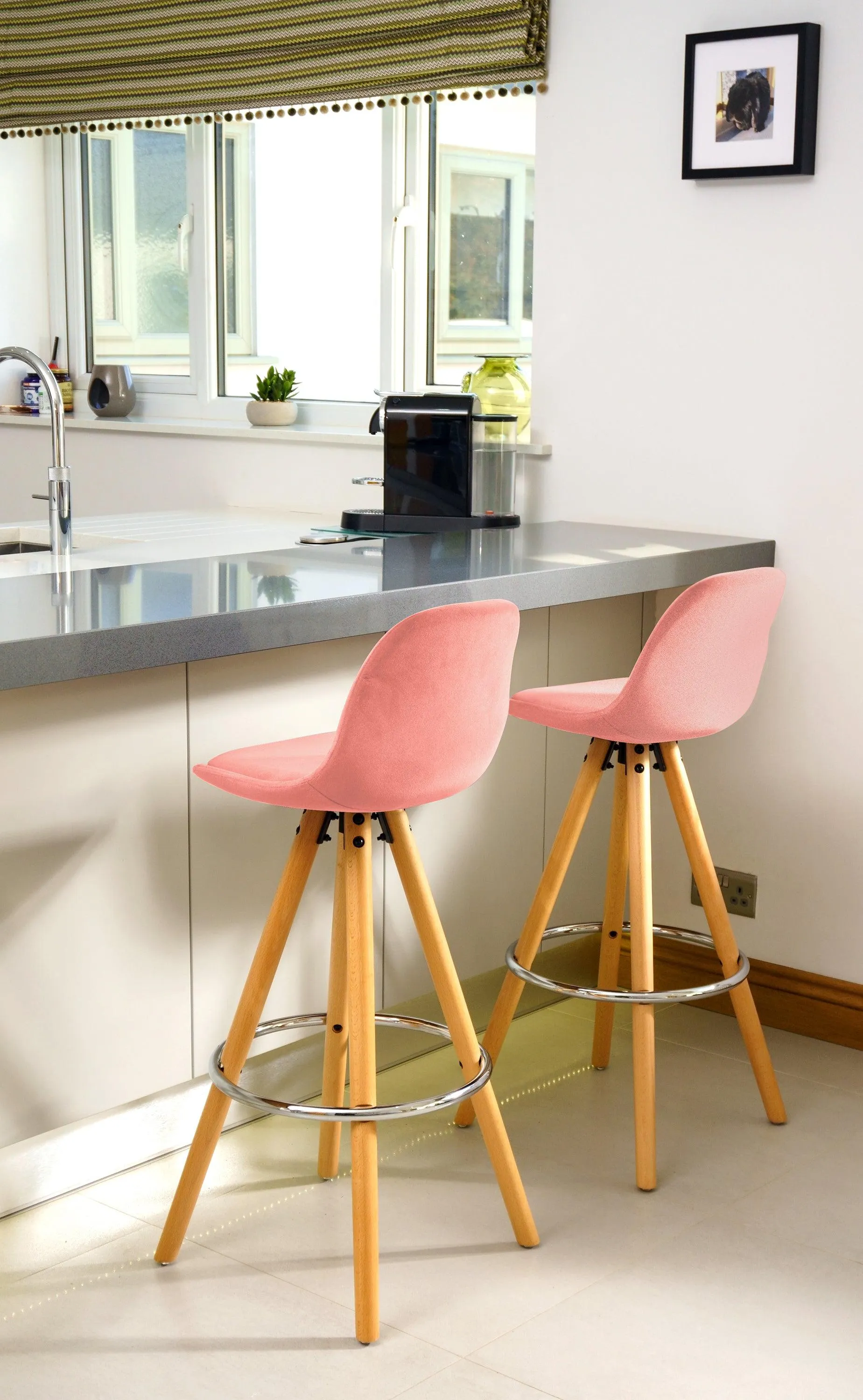 Barcelona Bar Stools Matte Velvet - Rose Pink