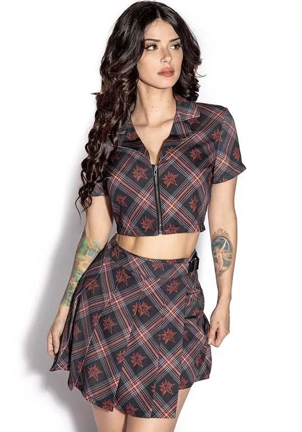 BCC Goat [Red Plaid] | ZIP CROP TOP*