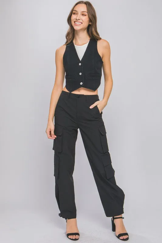 *Black Denim Buttoned Vest Top