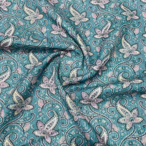 Blue Floral Print Sequins Embroidery Linen Fabric