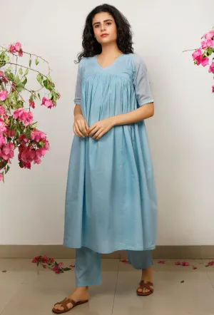 Blue Kota Cotton Gathered Kurta