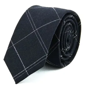 Classy Men Dark Blue Checkered Cotton Skinny Tie