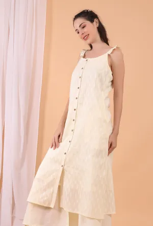 Cream White Front Woven Cotton Dress