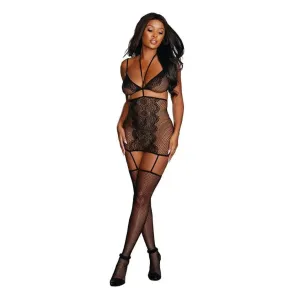 Dreamgirl Fishnet & Lace Two Piece Garter Dress