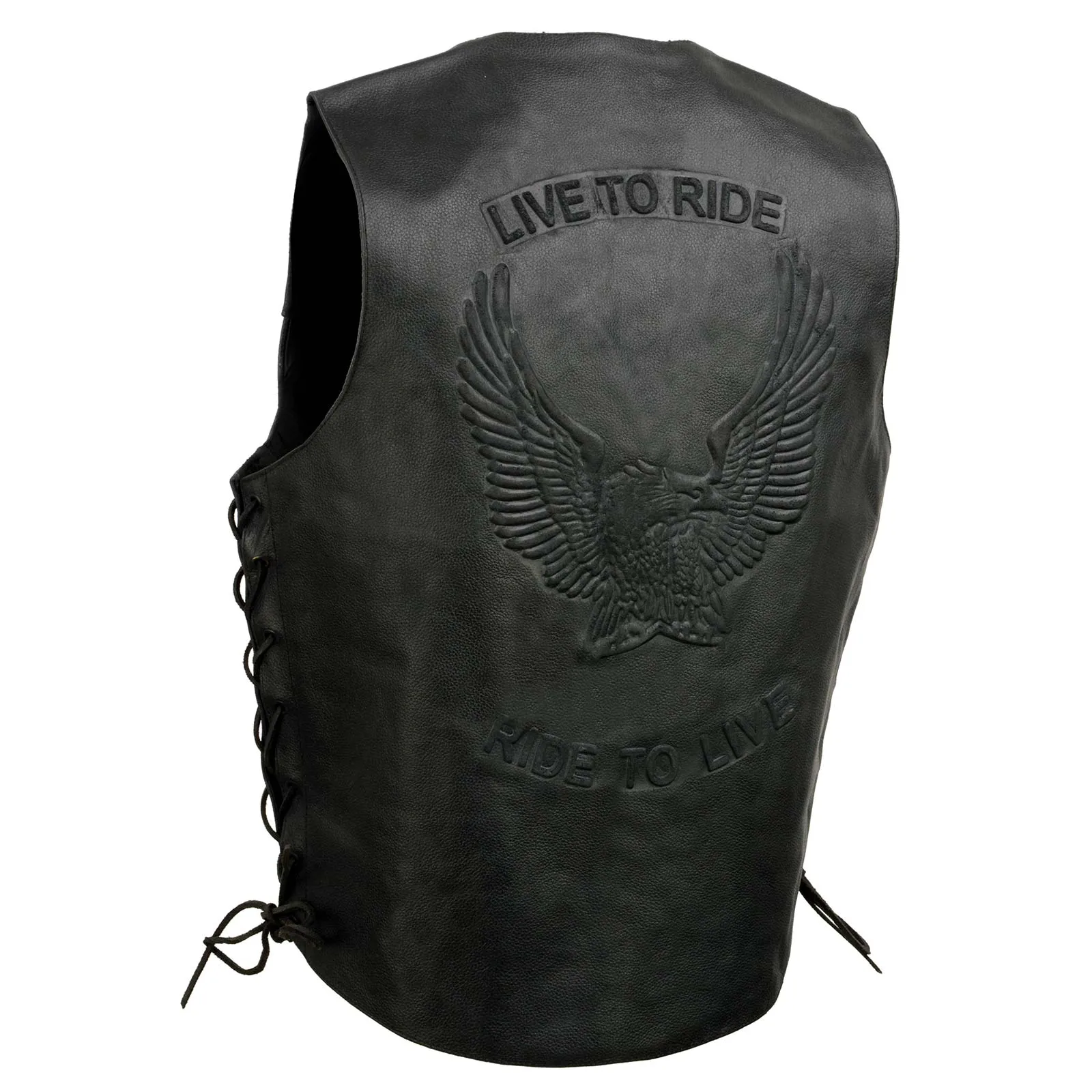 Event Leather's ELM3900 Men's 100% Genuine Motorcycle Leather Vest | Biker Vests with Embossed Eagle | Live To Ride