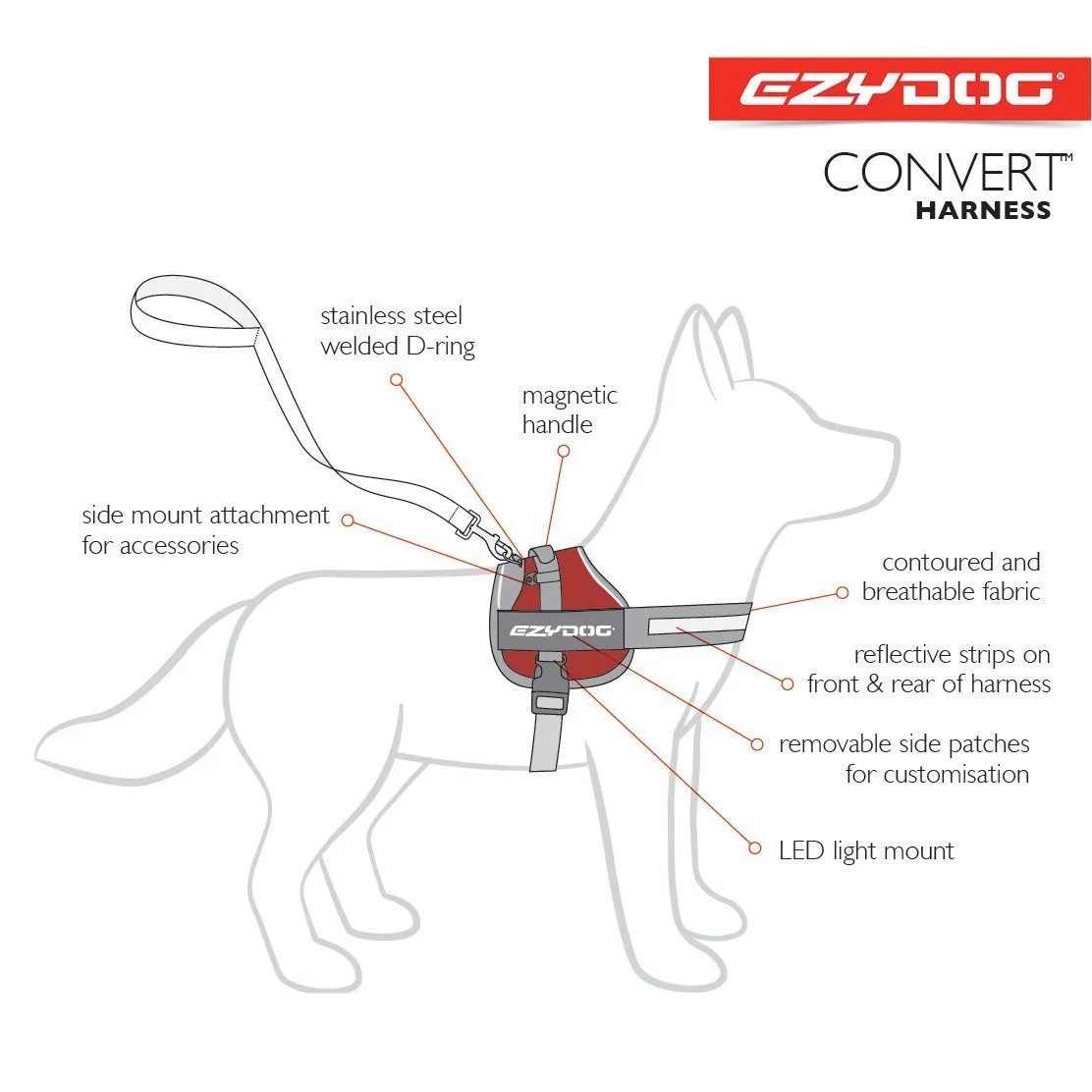 EzyDog Convert Dog Harness Charcoal Extra Large