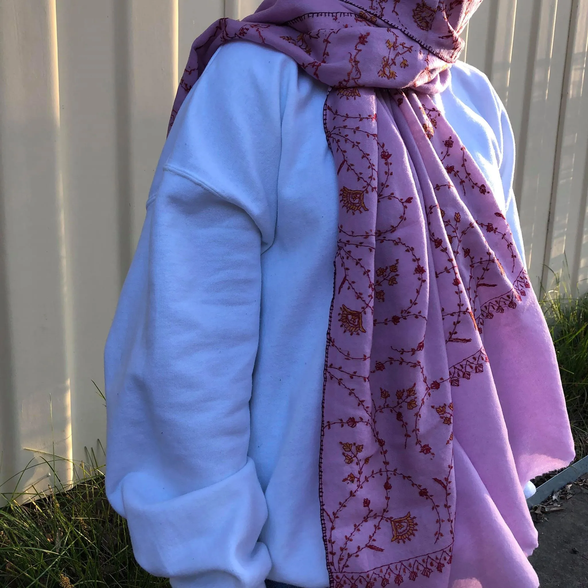 Fair Trade Embroidered Wool Shawl/Stole/Scarf (Purple Paisley)