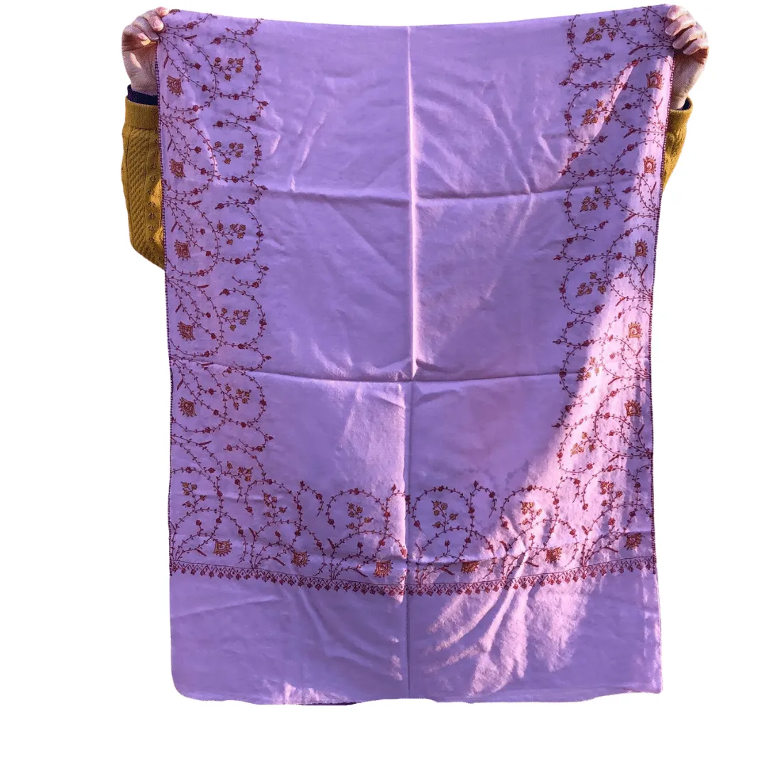 Fair Trade Embroidered Wool Shawl/Stole/Scarf (Purple Paisley)