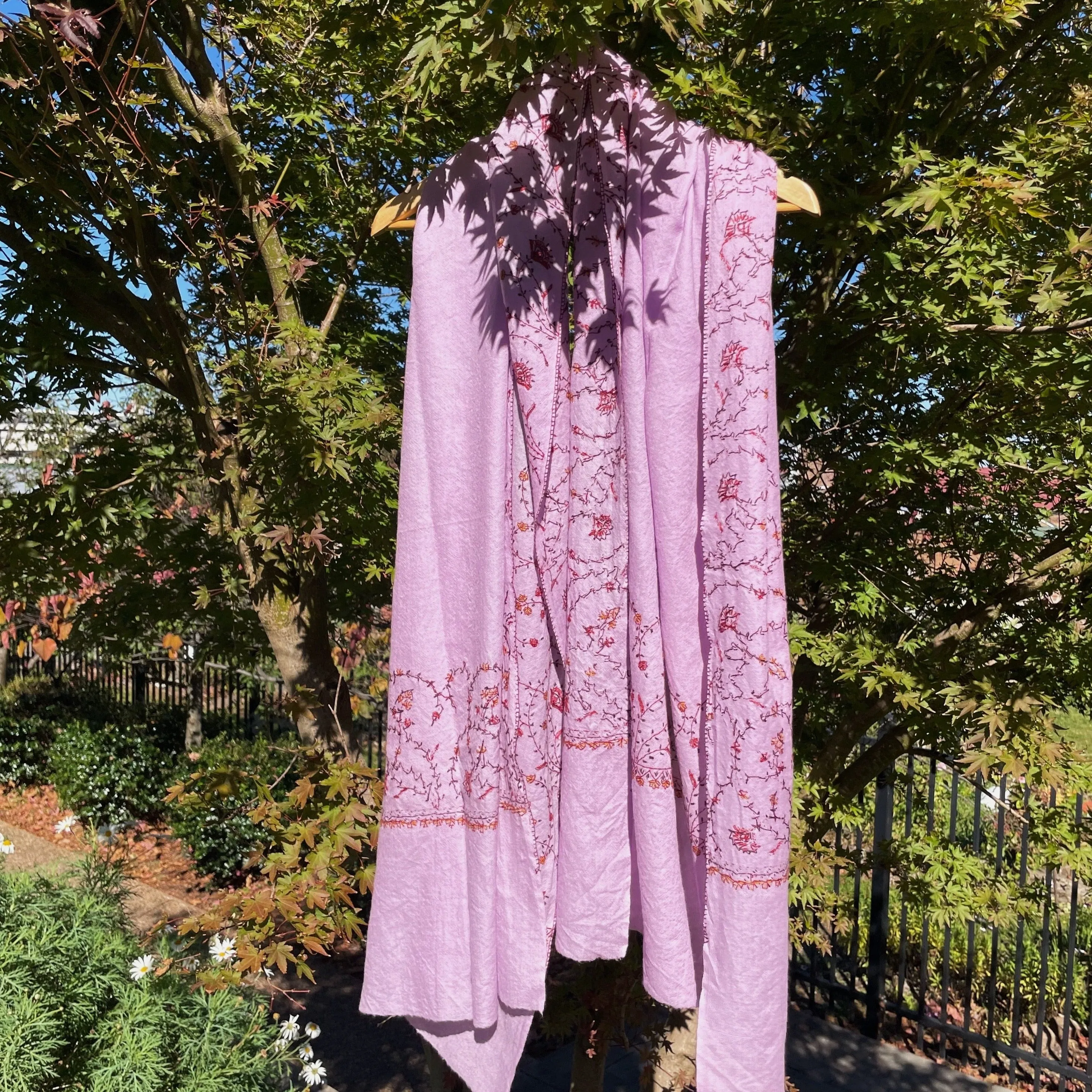 Fair Trade Embroidered Wool Shawl/Stole/Scarf (Purple Paisley)