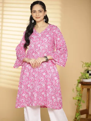 Fuschia Jaal Printed ShortKurti