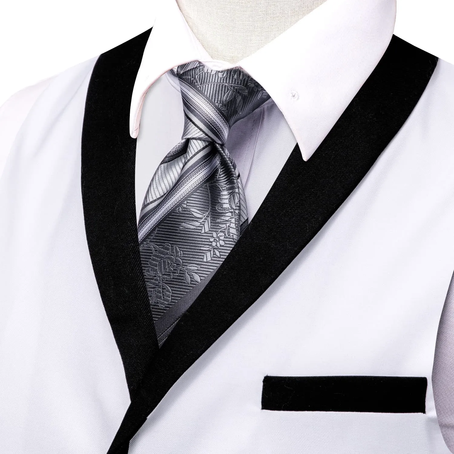 Hi-Tie Black Shawl Collar White Solid Waistcoat Formal Vests for Business