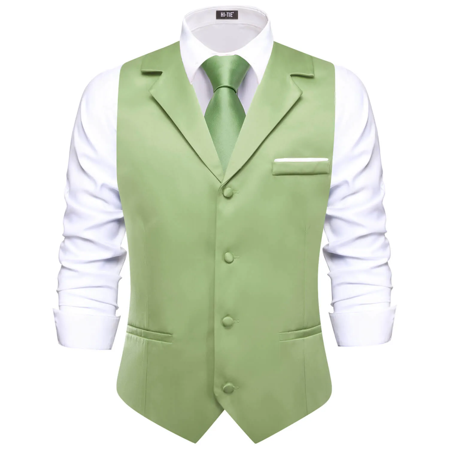 Hi-Tie DarkSeaGreen Waistcoat Solid Notch lapels Men's Vest