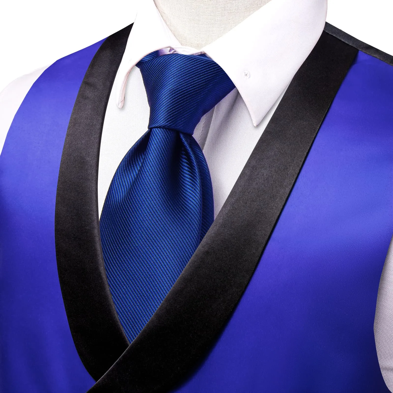 Hi-Tie Men Vest Klein Blue Double Breasted Black Shawl Lapel Waistcoat