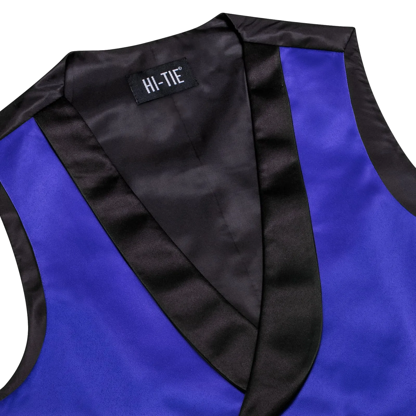 Hi-Tie Men Vest Klein Blue Double Breasted Black Shawl Lapel Waistcoat