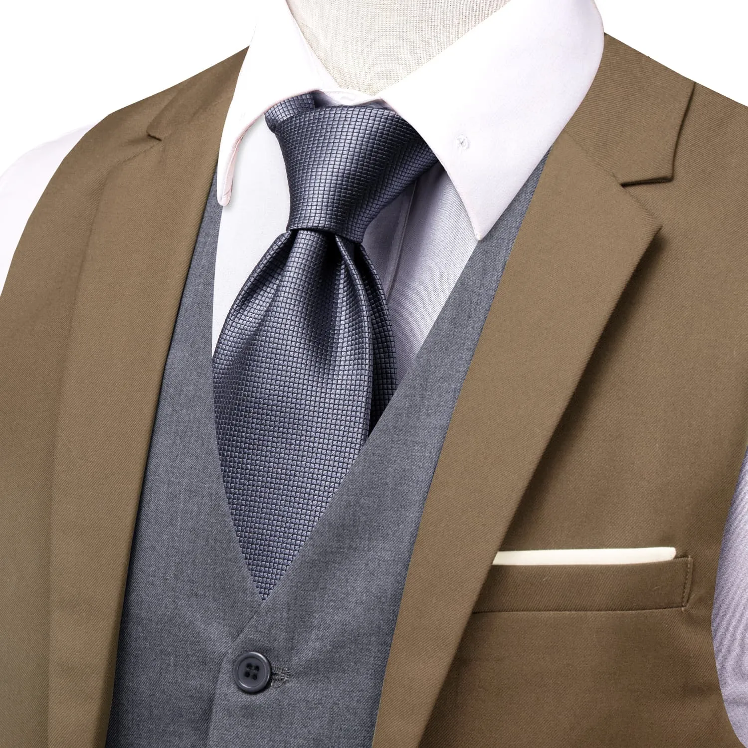 Hi-Tie Suit Vest Layered Waistcoat Camel Brown Gray Vests for Wedding