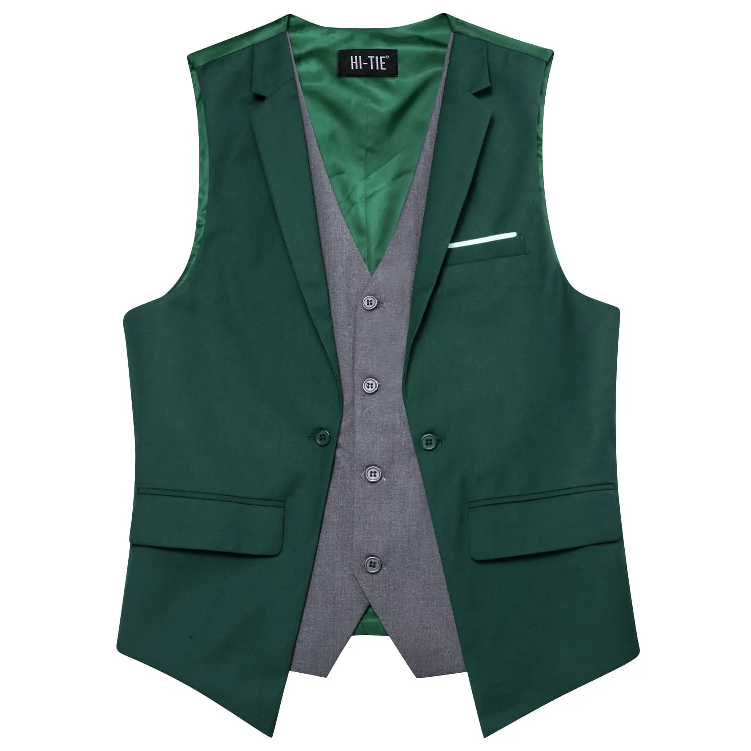 Hi-Tie Suit Vest Layered Waistcoat SeaGreen Gray Vests for Wedding