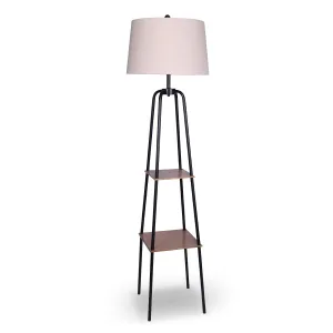 Industrial Chic Floor Lamp with Shelves, Cream Linen Shade