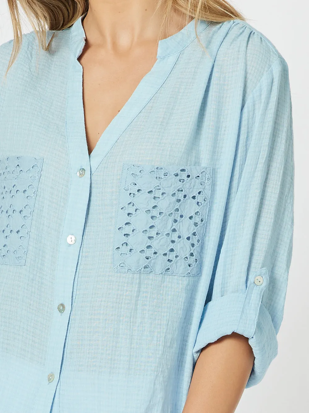 Lace Pocket Shirt - Blue