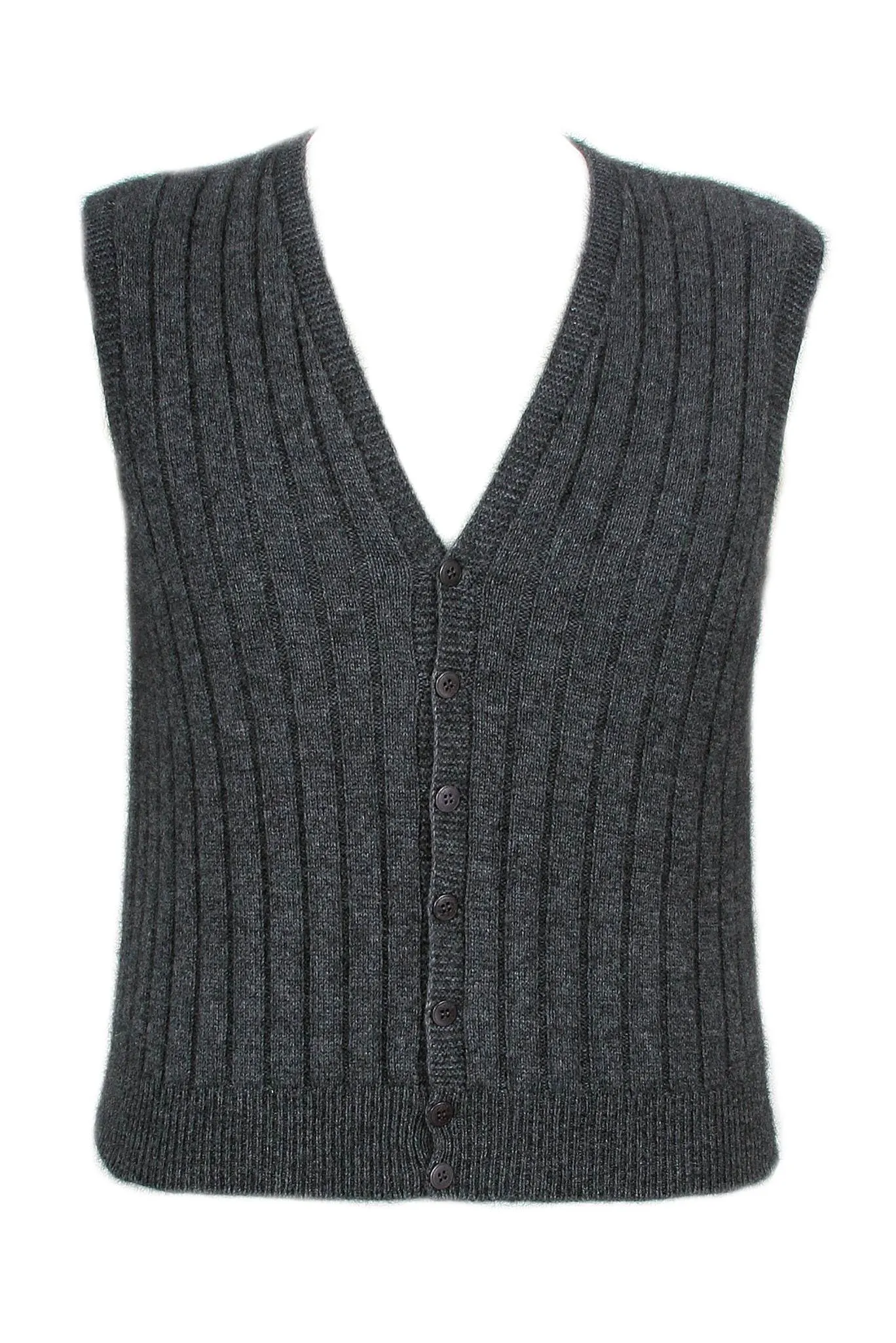 Lothlorian Rib Button Vest in Merino Wool and Possum Fur