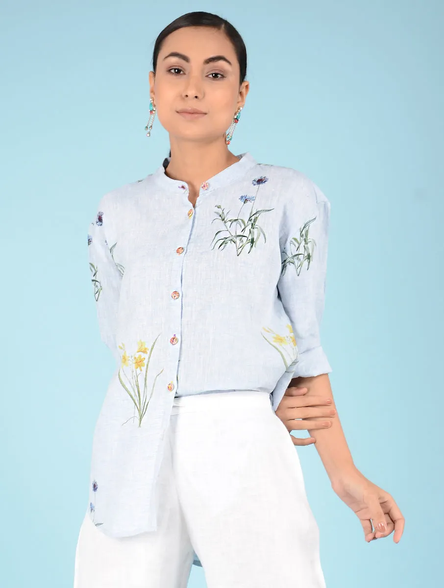 Mae Water-Color Botanical Printed Linen Shirt