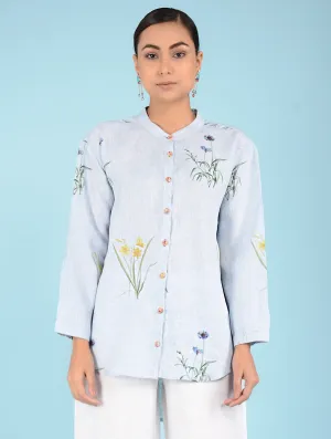 Mae Water-Color Botanical Printed Linen Shirt