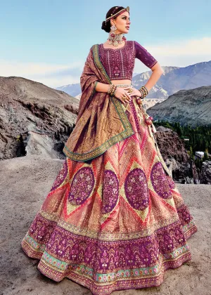 Magenta Peach Designer Style Embroidered Traditional Lehenga Choli