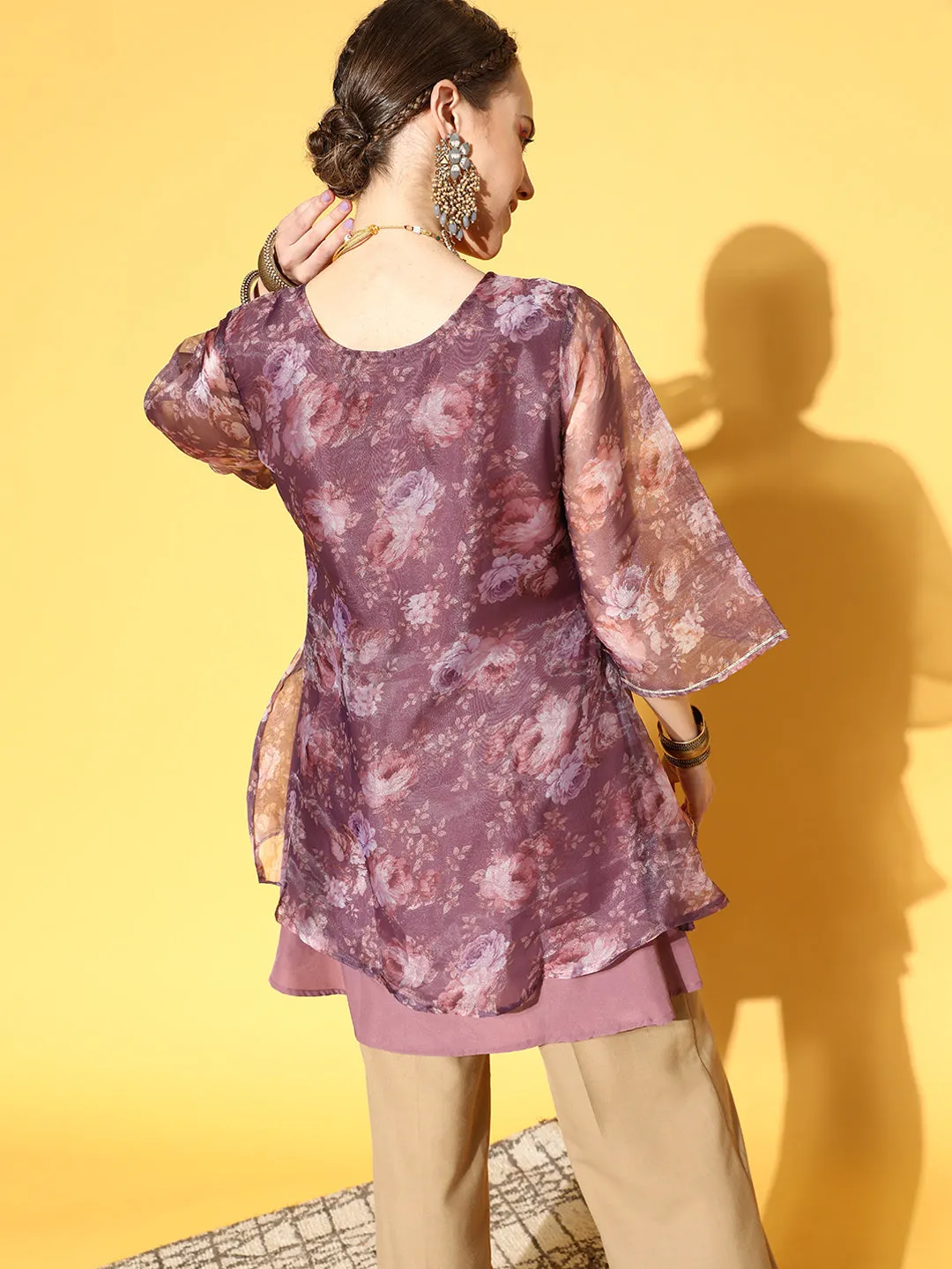 Mauve Organza Digital Printed Tunic