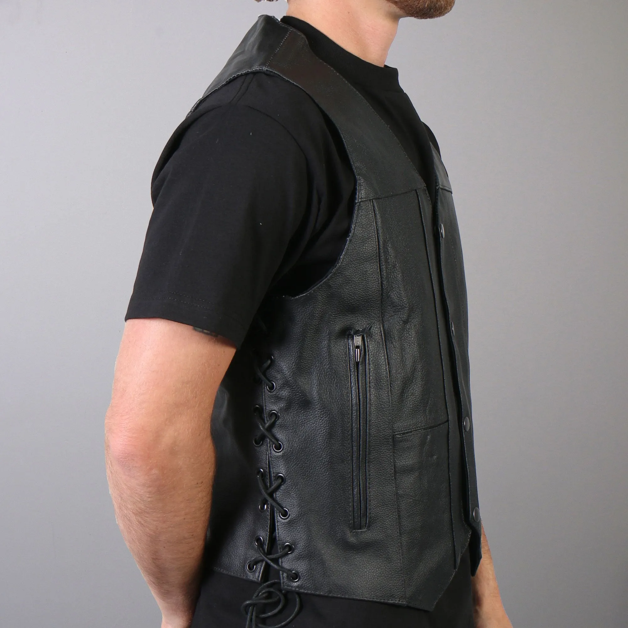 Men's 10 Pocket Leather Vest, VSM1034-HL