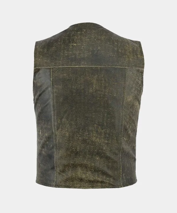 Men’s Fashion Distressed Real Leather Biker Vest