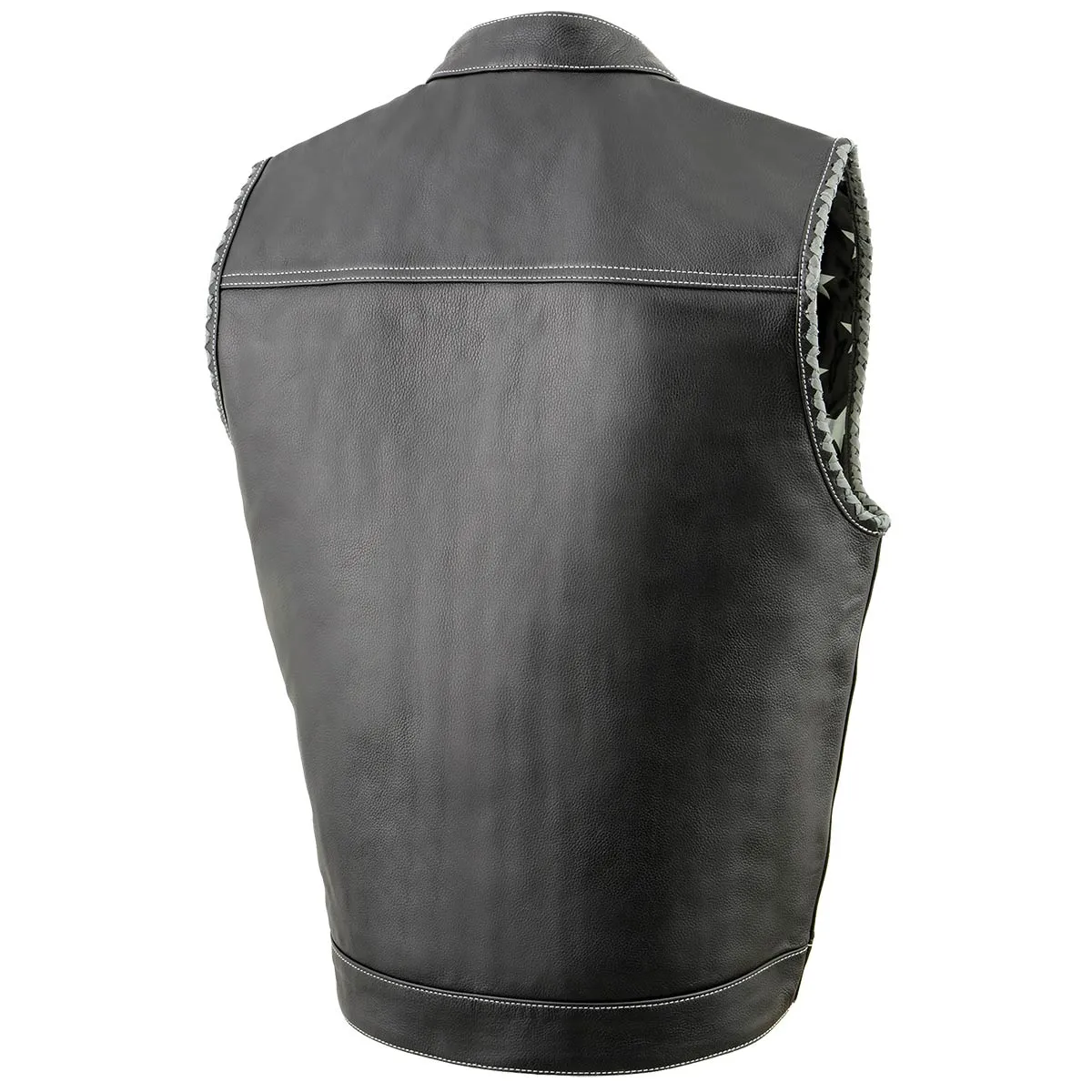 Milwaukee Leather MLM3507 Men's Old Glory Black Naked Leather Club Style Vest w/ Grey Stitching Laced Armholes