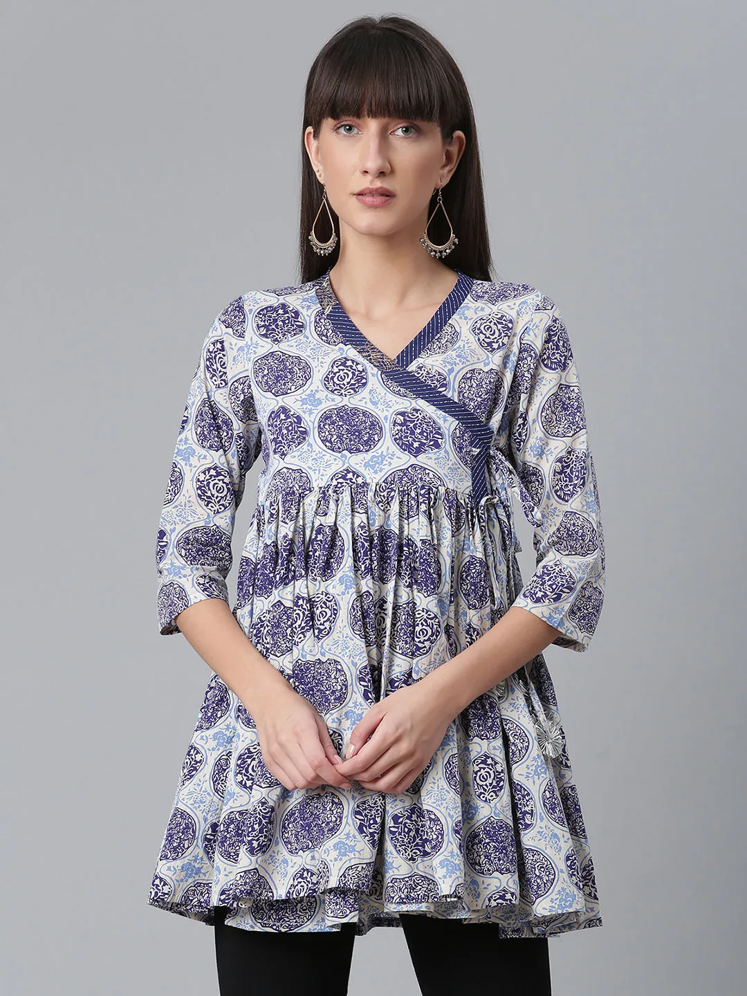 Navy Blue Wax Printed Cotton Tunic