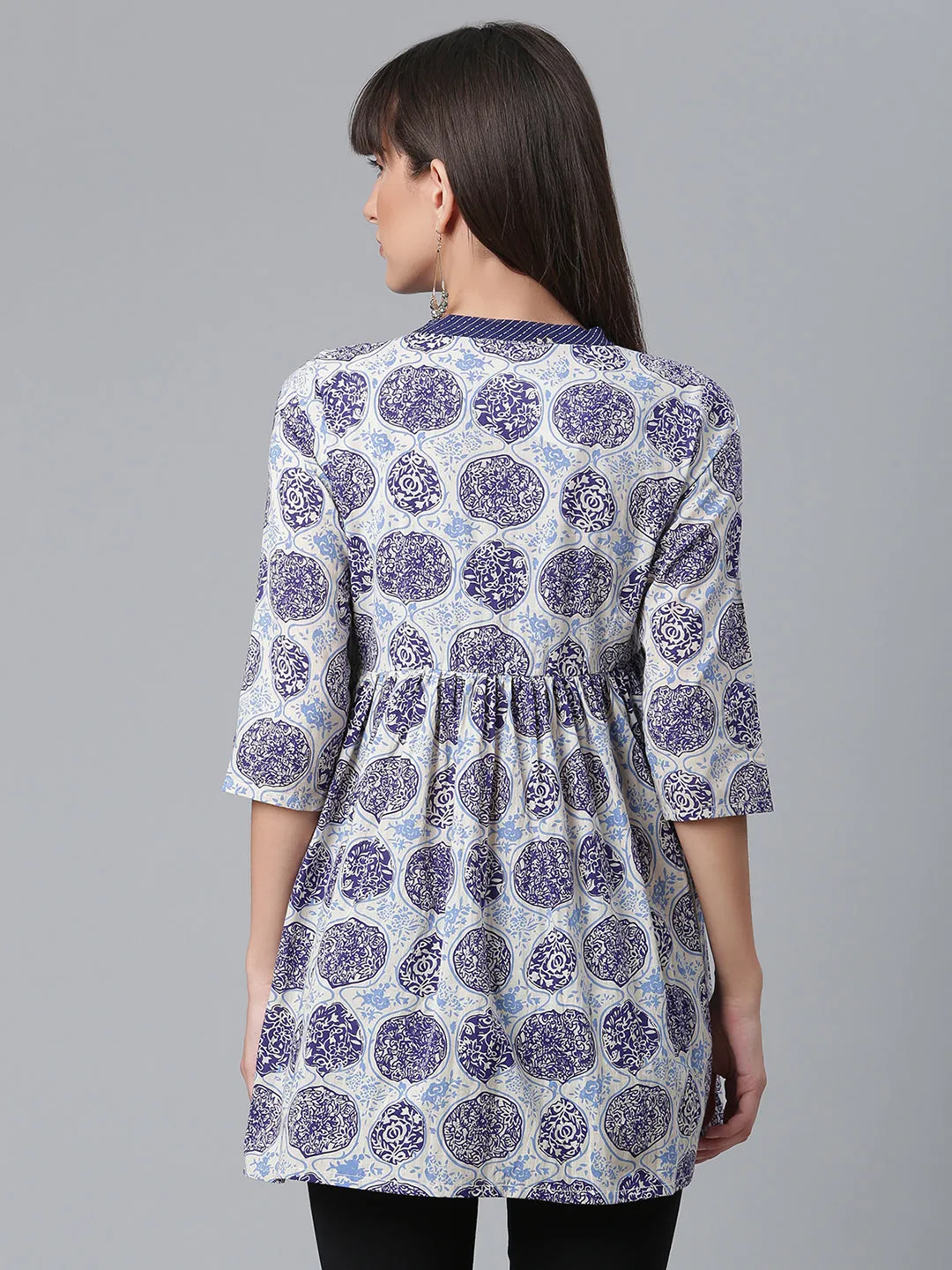 Navy Blue Wax Printed Cotton Tunic