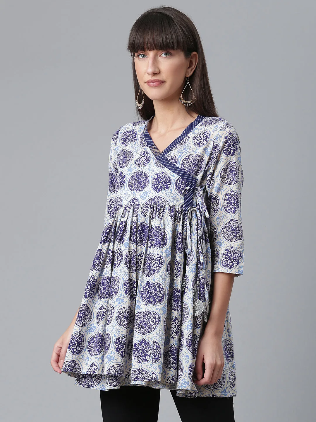 Navy Blue Wax Printed Cotton Tunic