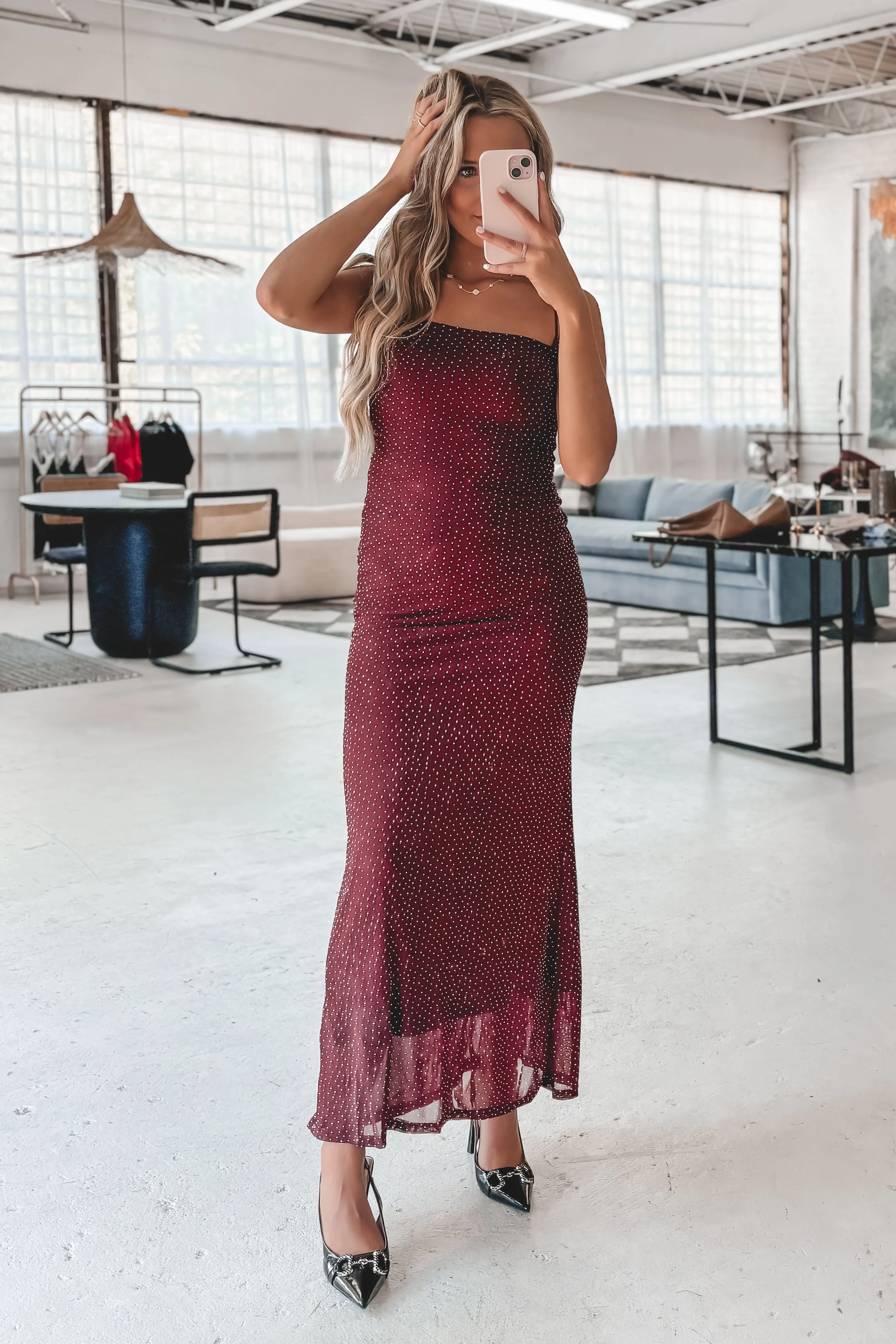 Oh So Stylish Burgundy Sparkle Maxi Dress