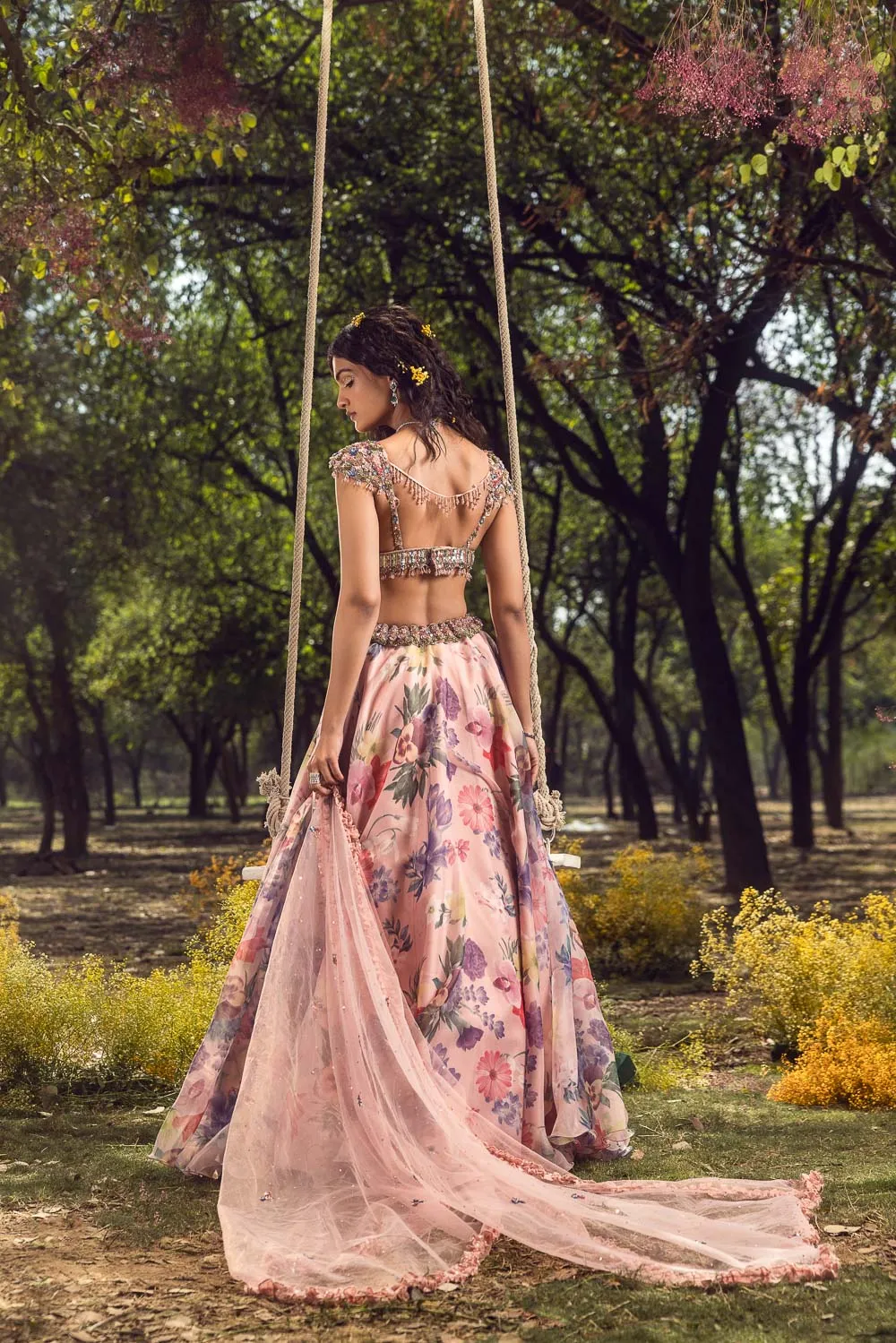 Pink Floral Printed Lehenga