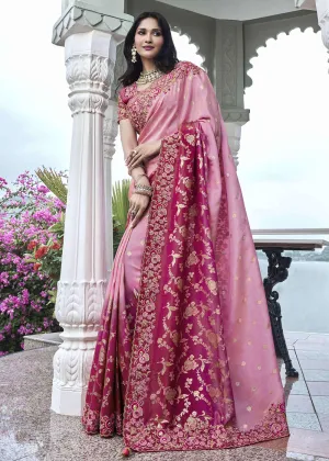 Pink Viscose Silk Embroidered Designer Wedding Saree