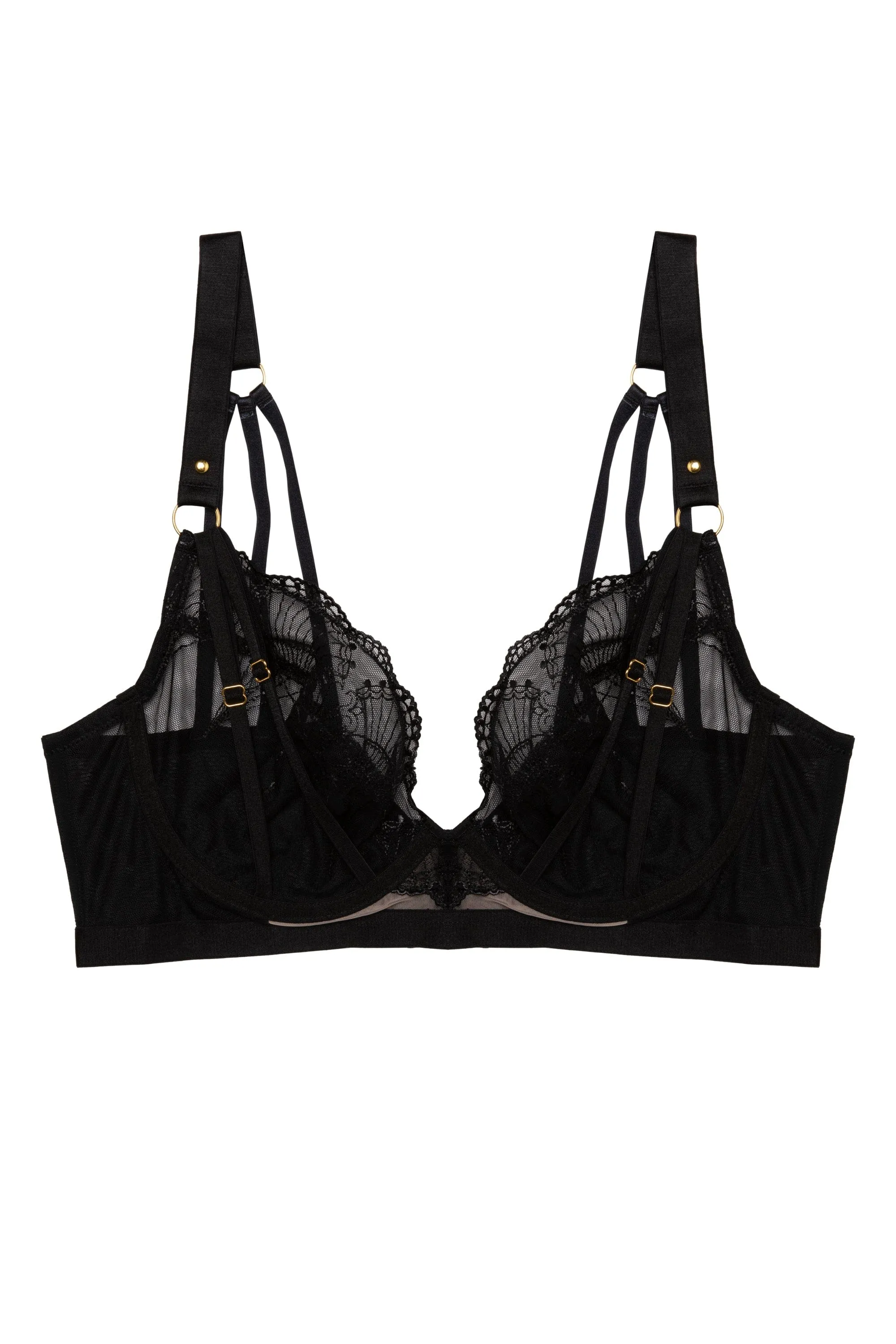 Pippa Black Deco Embroidered Caged Plunge Bra