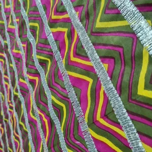 Premium Olive Green Pink Chevron Print Gota Work Cambric Cotton Fabric