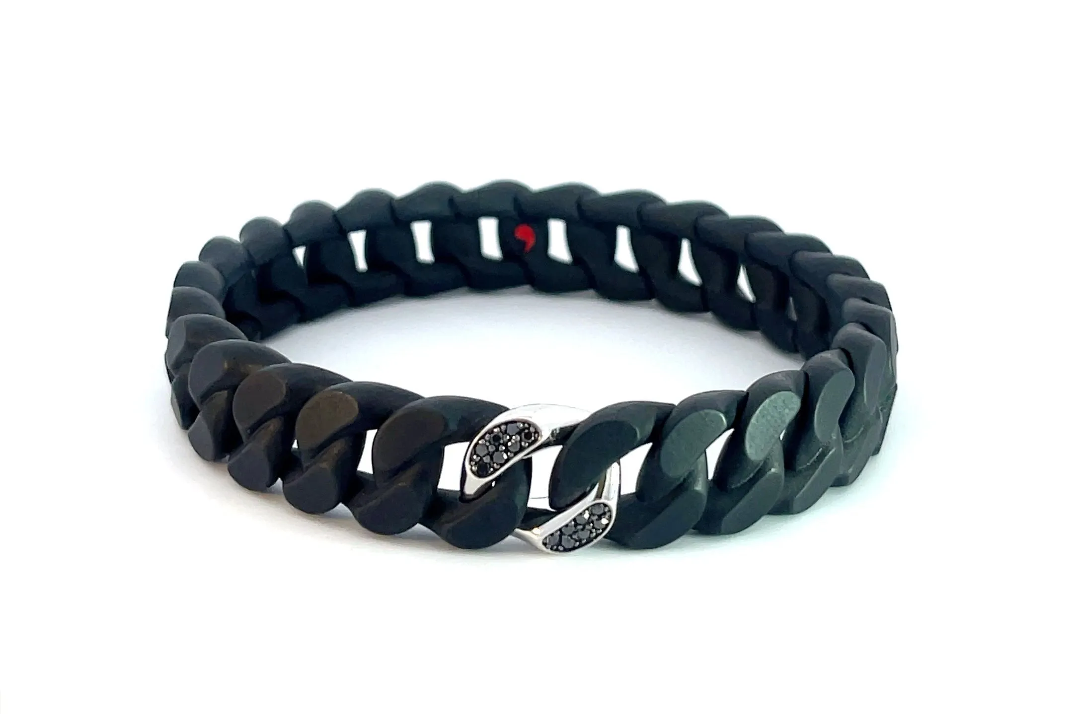 Roberto Demeglio Black Matte Ceramic Stretchy Bracelet With Black Diamond Link