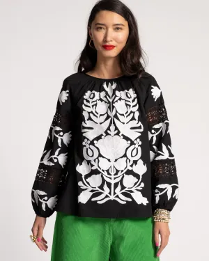 Saskia Embroidered Blouse Black White