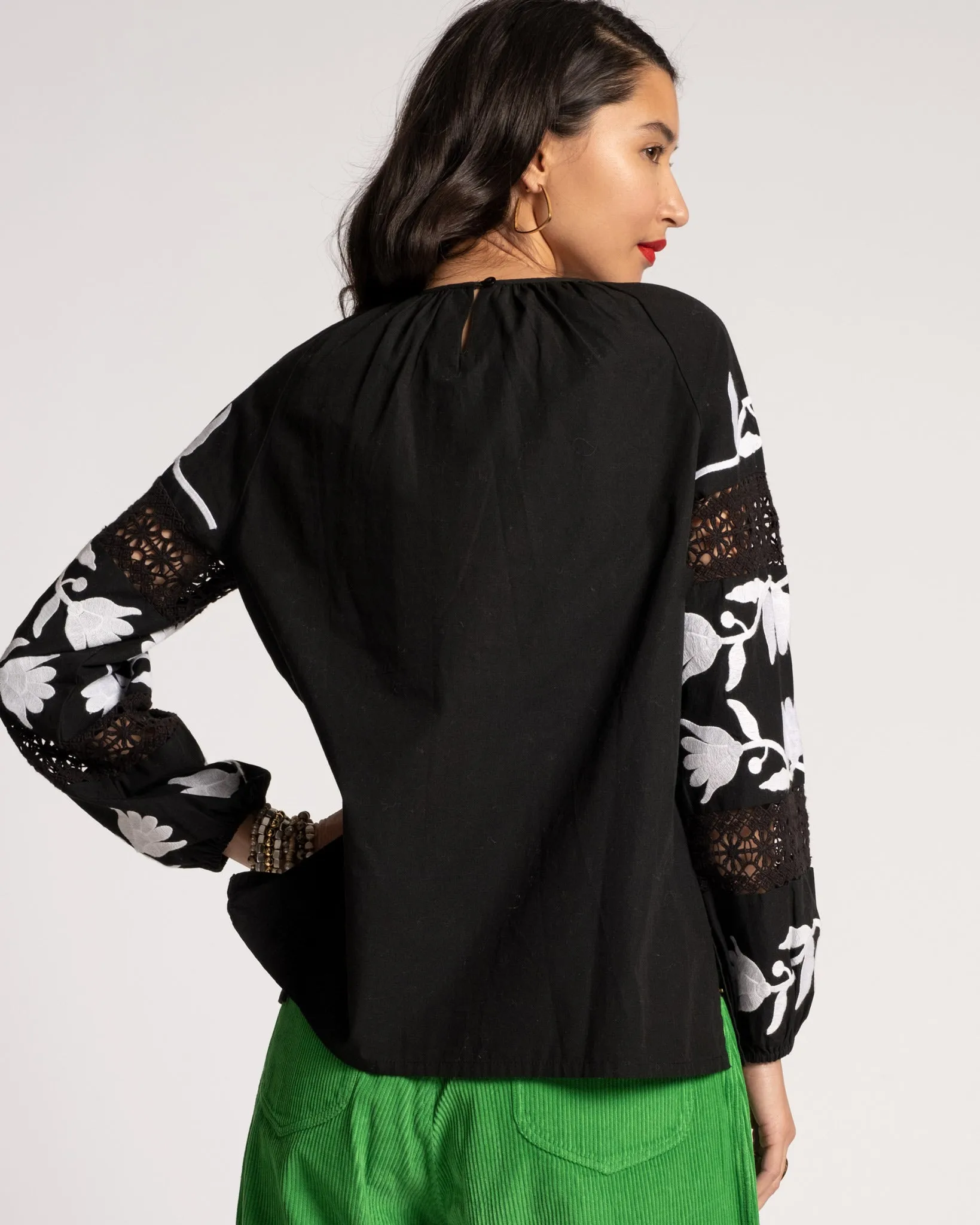 Saskia Embroidered Blouse Black White